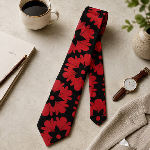Bold Red & Black Floral Statement Tie