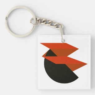 Bold Red Black Geometric Abstract Art Key Ring