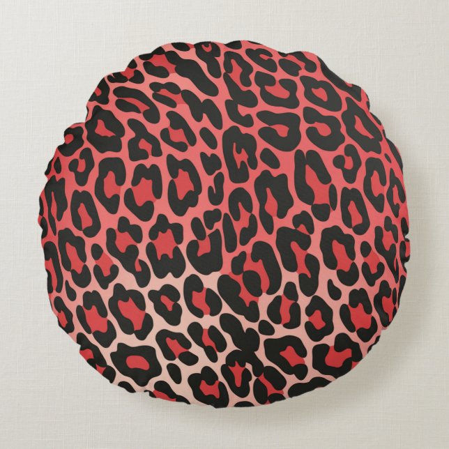Bold Red & Black Leopard Print Round Cushion (Front)