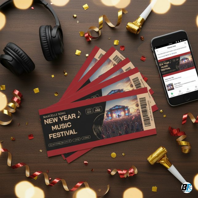 Bold Red & Black New Year Music Festival Concert T Invitation (NEW YEAR CONCERT TICKET)