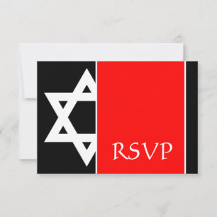 Bold Red Black Star of David Bar Mitzvah RSVP Card