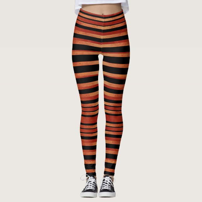 Bold Red & Black Striped Pattern Leggings (Front)