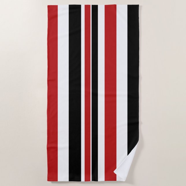 Bold Red Black Stripes Beach Towel (Front)