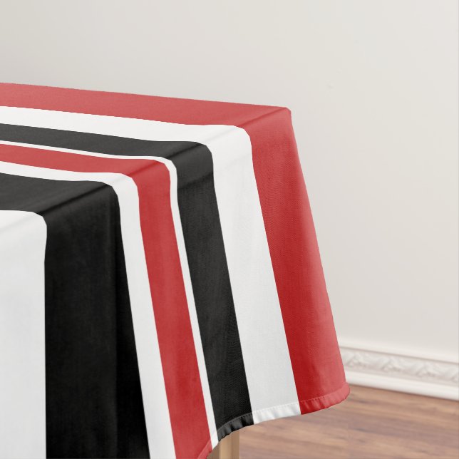 Bold Red Black Stripes Tablecloth (In Situ)