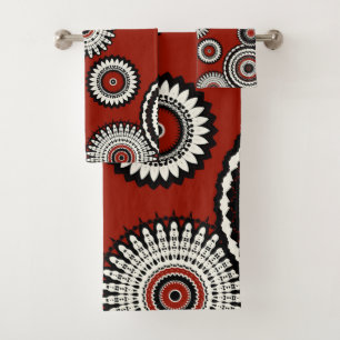 Bold Red Black White Floral Bath Towel Set