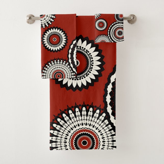 Bold Red Black White Floral  Bath Towel Set (Insitu)