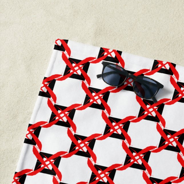 Bold Red Black White Geometric Pinwheel Beach Towel (In Situ)