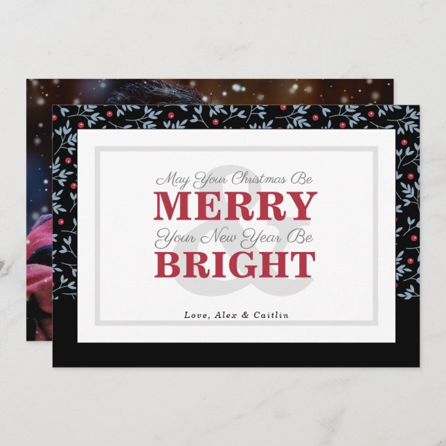 Bold Red & Blue Holiday Greenery Photo Card (Front/Back)