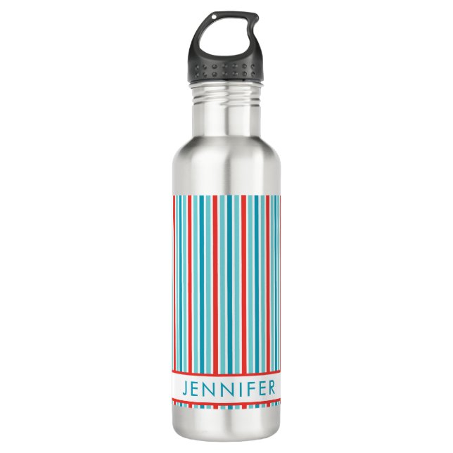 Bold Red Blue Vertical Stripes Personalised 710 Ml Water Bottle (Front)