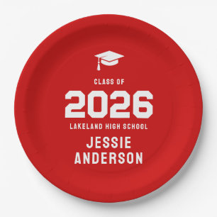 Bold Red Class of 2026 Graduation Design Paper Plate