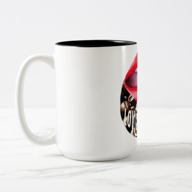 Bold Red Coffee with Lips and Tongue Two-Tone Coffee Mug (Left)