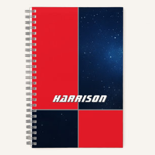 Bold Red Dark Blue Space Customisable Notebook