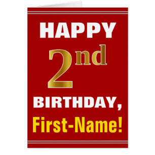 Bold, Red, Faux Gold 2nd Birthday w/ Name Card