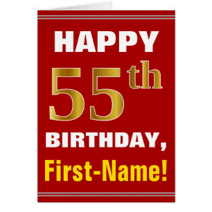 Bold, Red, Faux Gold 55th Birthday w/ Name Card