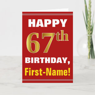 Bold, Red, Faux Gold 67th Birthday w/ Name Card