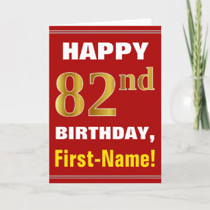 Bold, Red, Faux Gold 82nd Birthday w/ Name Card