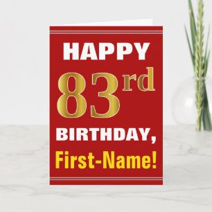 Bold, Red, Faux Gold 83rd Birthday w/ Name Card