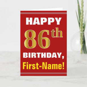 Bold, Red, Faux Gold 86th Birthday w/ Name Card