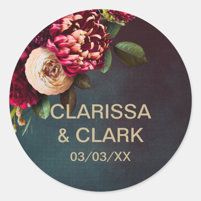 Bold Red Floral And Gold Wedding Envelope Seal (Front)