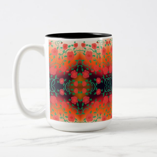 Bold Red Floral Designer Coffee Mug (Left)