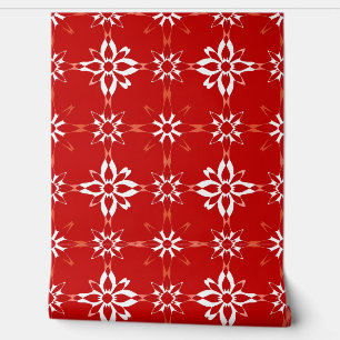 Bold Red Floral Geometric Pattern Design Wallpaper