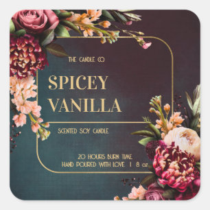 Bold Red Floral Gold Luxury Soy Candle Label