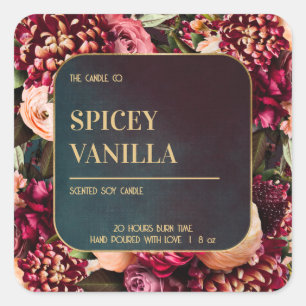 Bold Red Floral Gold Luxury Soy Candle Label
