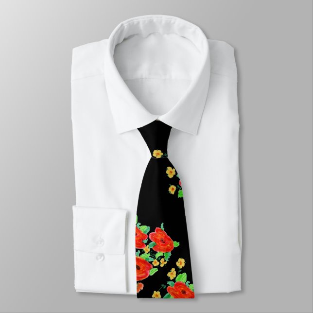 Bold Red Floral Necktie (Tied)