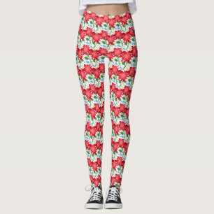 Bold Red Floral Seamless Pattern Colourful Leggings