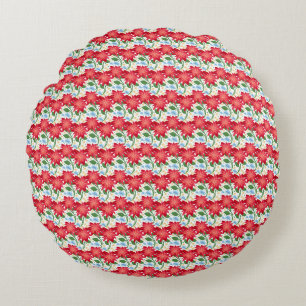 Bold Red Floral Seamless Pattern Colourful Round Cushion