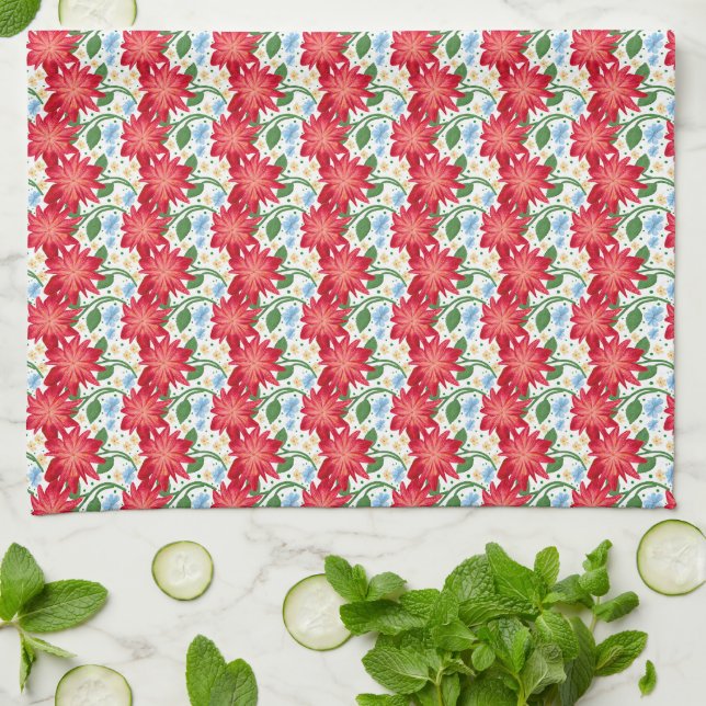 Bold Red Floral Seamless Pattern | Colourful  Tea Towel (Folded)