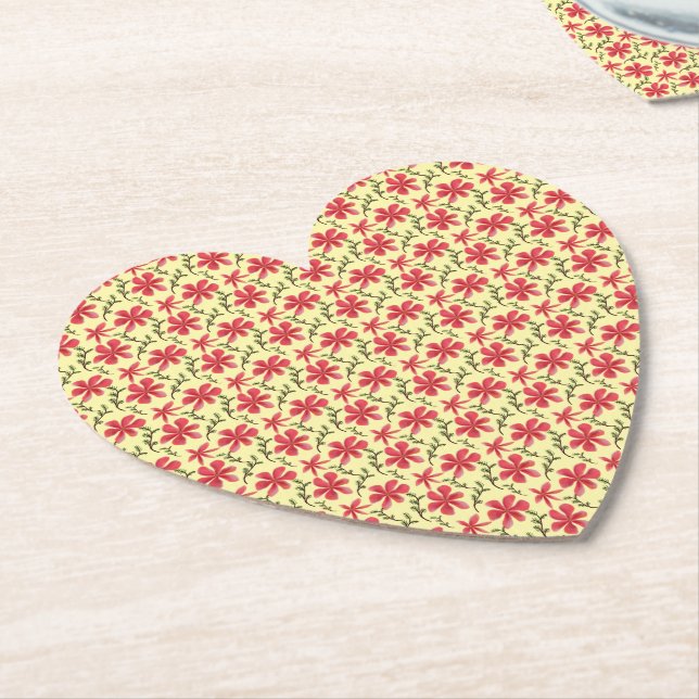 Bold Red Floral Seamless Pattern   Paper Coaster (Angled)