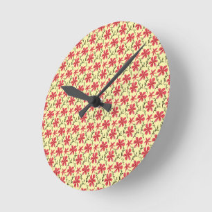 Bold Red Floral Seamless Pattern Round Clock