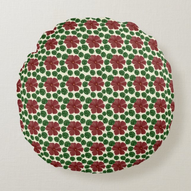 Bold Red Floral Seamless Pattern   Round Cushion (Front)
