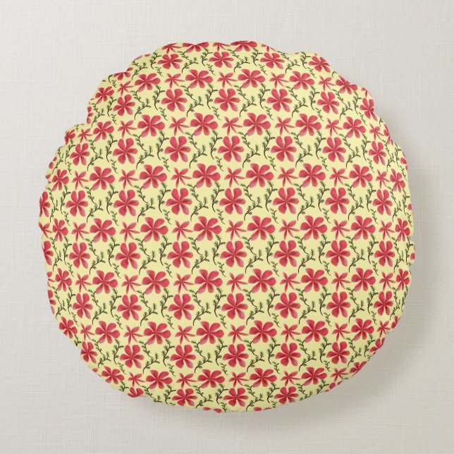 Bold Red Floral Seamless Pattern   Round Cushion (Front)