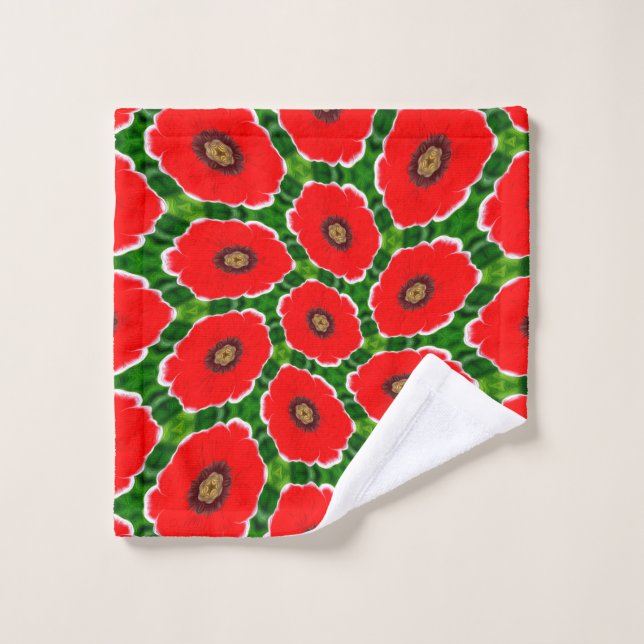 Bold Red Flowers Pattern Wash Cloth (Wash Cloth)