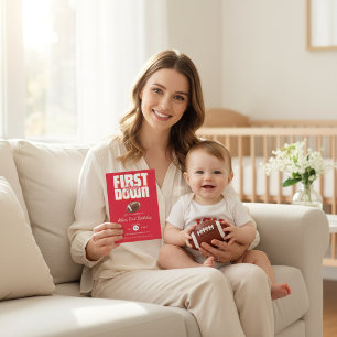 Bold Red Football First Birthday Party Invite