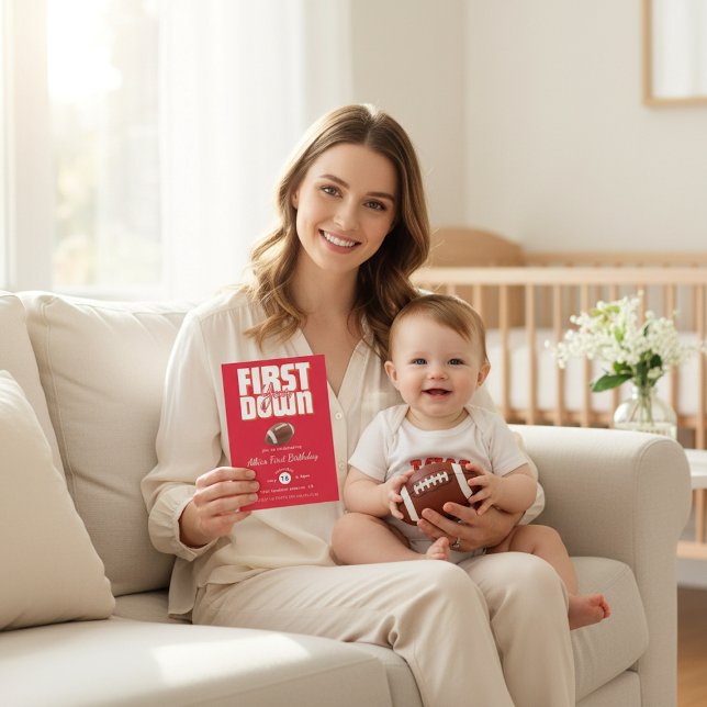 Bold Red Football First Birthday Party Invite (Creator Uploaded)