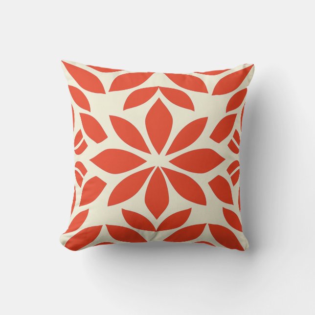 Bold Red Geometric Floral Cushion (Front)