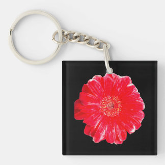 Bold Red Gerbera Daisy Black Acrylic Keychain