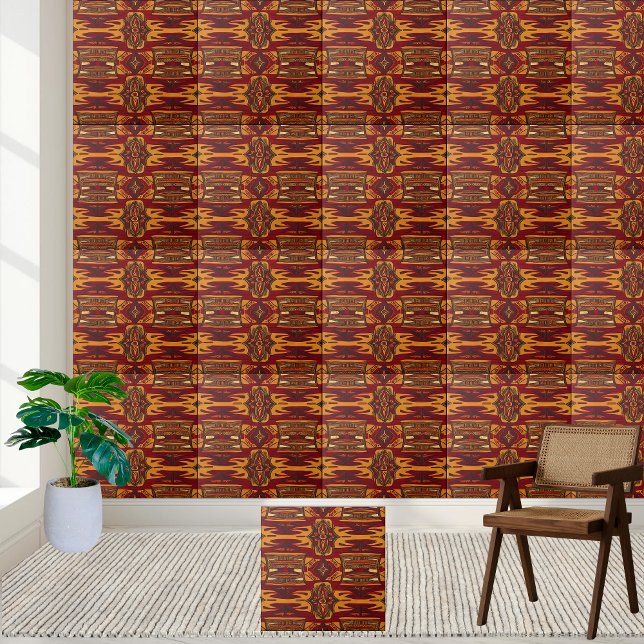 Bold Red & Gold African Print Tile (Bold Red & Gold African Print Tile)