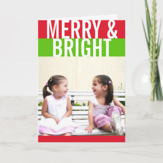 Bold red green colour stripe modern holiday photo card
