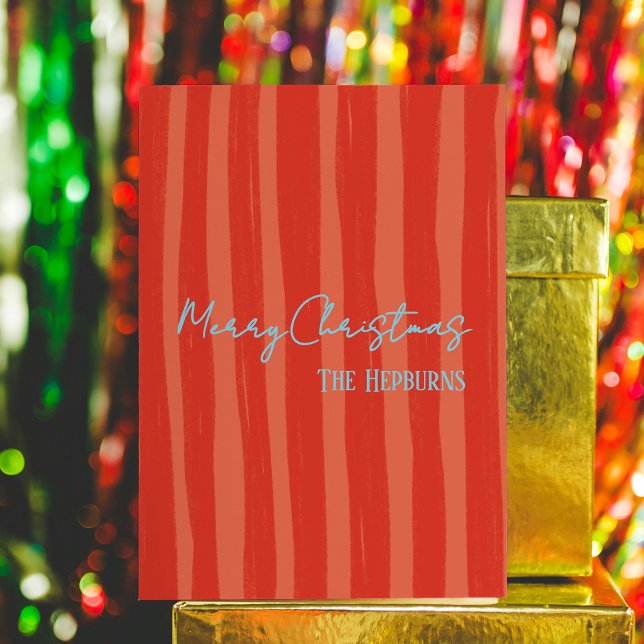 Bold Red Hand-drawn Stripe Photo Christmas Holiday Card (Cheerful and bold, this photo holiday card features playful typography and red hand-drawn stripes.)