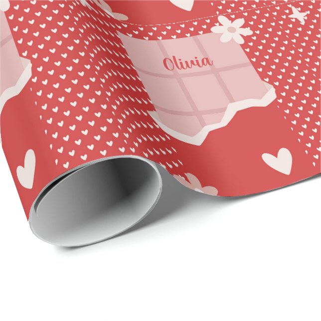 Bold Red Heart Love Design – Perfect for Custom Gi Wrapping Paper (Roll Corner)