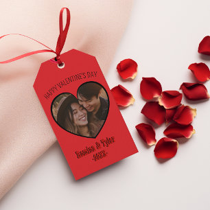 Bold Red Heart Photo Gift Tag with Custom names