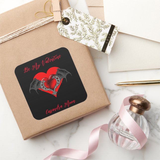 Bold Red Heart Valentine's Personalised  Square Sticker (Gifting)