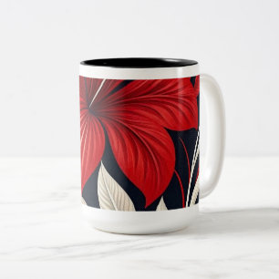 Bold Red Hibiscus Tropical Floral Two-Tone Coffee Mug