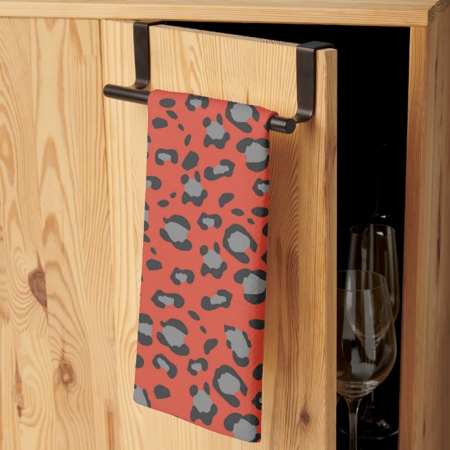 Bold Red Leopard Animal Print Glam 1 Tea Towel (Thirds Fold)