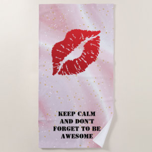 Bold Red Lips Aesthetic Beach Towel