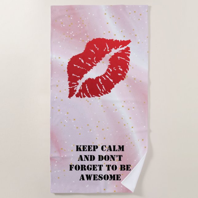Bold Red Lips Aesthetic Beach Towel (Front)
